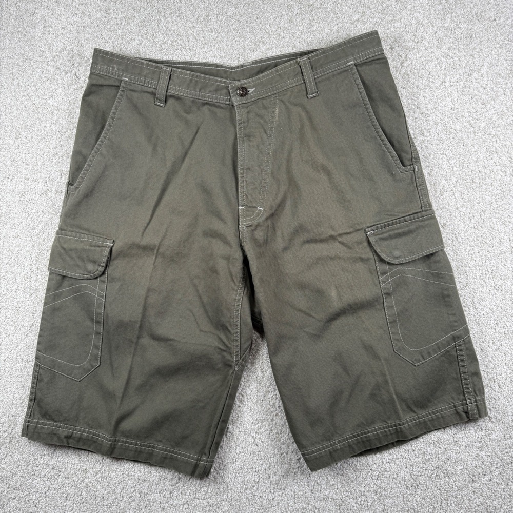 Prana Cargo Shorts Mens L Olive Green Breathe Canvas Hiking Outdoor Pockets